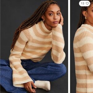 Maeve Anthropologie Striped Beige and Cream Women's Sweater XS